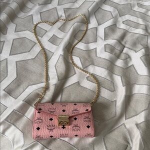 MCM Blush Pink Crossbody Bag with Gold Chain